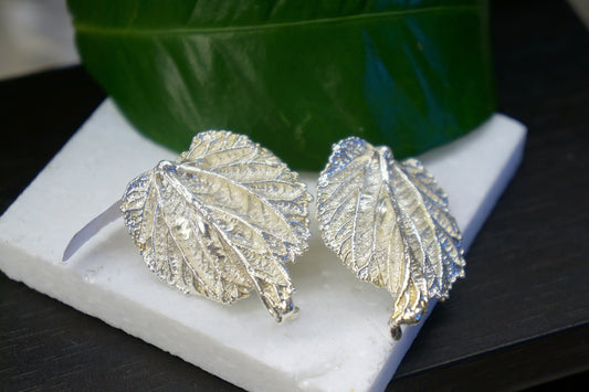 Mulberry Leaf Earrings - Handmade Recycled Silver Statement Jewelry-0