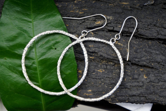 Sterling Silver Hoop Earrings: Nature Botanical Style (Handcrafted, Lightweight)-0