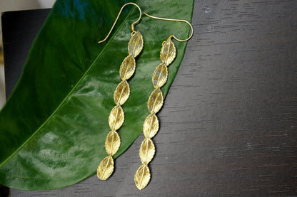 Long Dangle Earrings: Rose Leaves in Sterling Silver - Handmade-4