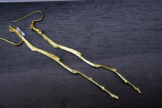 Branch Earrings: Long Dangle Twig Design - Sterling Silver-0
