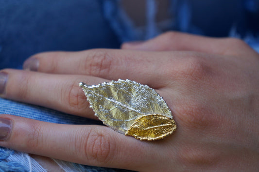 Rose Leaf Statement Ring - Handmade Sterling Silver Wide Band-0