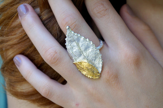 Rose Leaf Statement Ring - Handmade Sterling Silver Wide Band-1