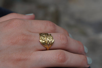 Gold Fern Ring, Gold-Plated Sterling Silver Jewelry, Leaf Fern Ring Band, Gift for Her, Birthday Gift for Women, Handmade Jewelry-2