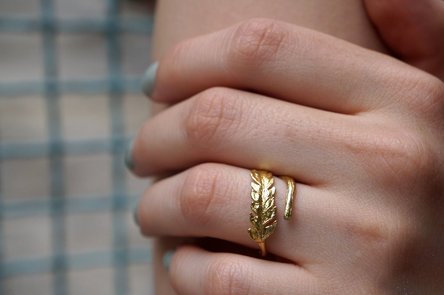 Gold Fern Ring, Gold-Plated Sterling Silver Jewelry, Branch Ring, Birthday Gift, Gift for Her, Handmade Jewelry (Adjustable)-0
