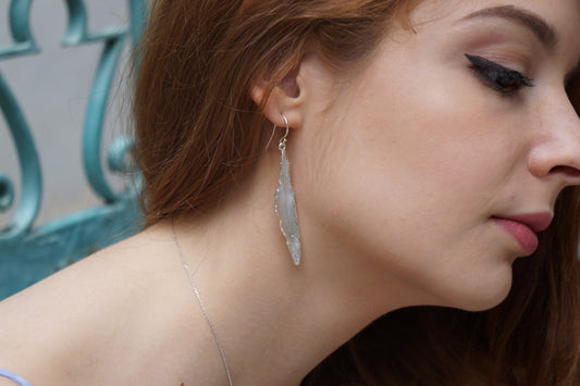 Sterling Silver Dove Feather Earrings: Boho Nature Jewelry-1