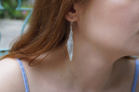 Sterling Silver Dove Feather Earrings: Boho Nature Jewelry-0