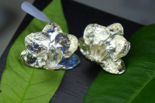 Jewel Orchid Earrings Sterling Silver (Delicate Floral Drop)-0