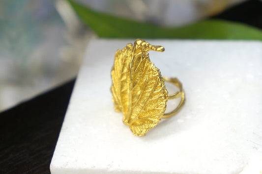Leaf Statement Ring: Eco-Friendly Sterling Silver - Goldplated-1