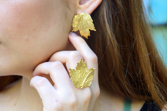 Leaf Earrings: Bourbon Rose Design (Gold Plated Sterling Silver)-1