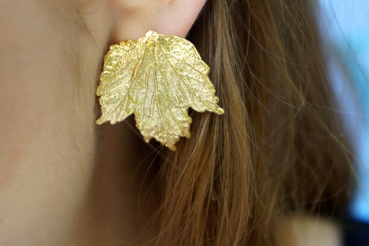 Leaf Earrings: Bourbon Rose Design (Gold Plated Sterling Silver)-0