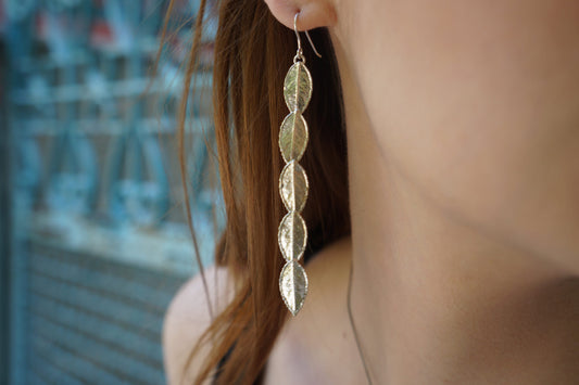 Long Rose Leaf Earrings: Sterling Silver - Handmade Nature Design-0