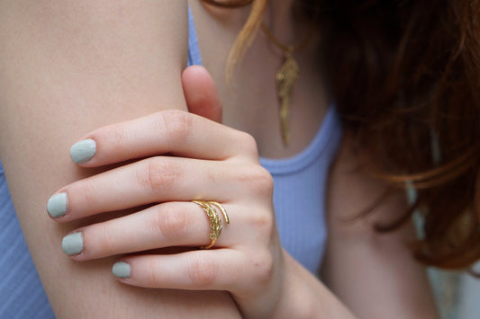 Gold Fern Ring, Gold-Plated Sterling Silver Jewelry, Branch Ring, Birthday Gift, Gift for Her, Handmade Jewelry (Adjustable)-1