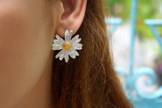 Daisy Flower Earrings, Gold-Plated Sterling Silver Jewelry, Handmade Jewelry, Gift for Her, Jewelry for Women-0