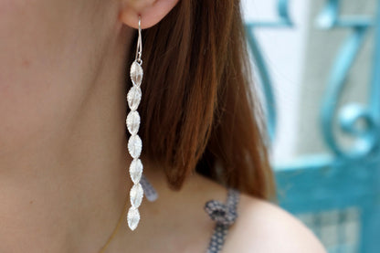 Long Dangle Earrings: Rose Leaves in Sterling Silver - Handmade-0