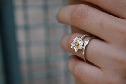 Silver Flower Ring, Sterling Silver Chamomile Ring, Branch Ring, Gold Ring Details, Gift for Her, Birthday Gift for Women, Handmade Jewelry-0