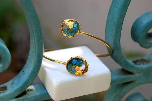 Murano Glass Bracelet: Venetian Blue Shells - Gold Plated Sterling Silver-1