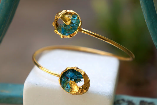 Murano Glass Bracelet: Venetian Blue Shells - Gold Plated Sterling Silver-0