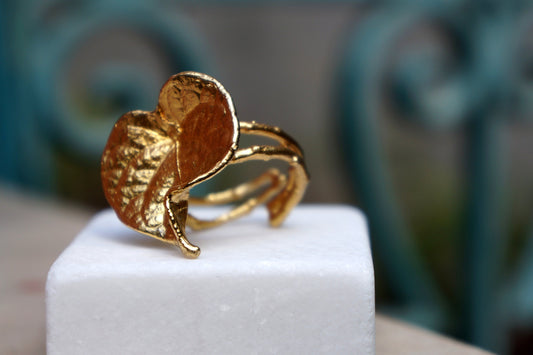Nature Inspired Bell Flower Ring, Gold Plated Silver (Adjustable Size)