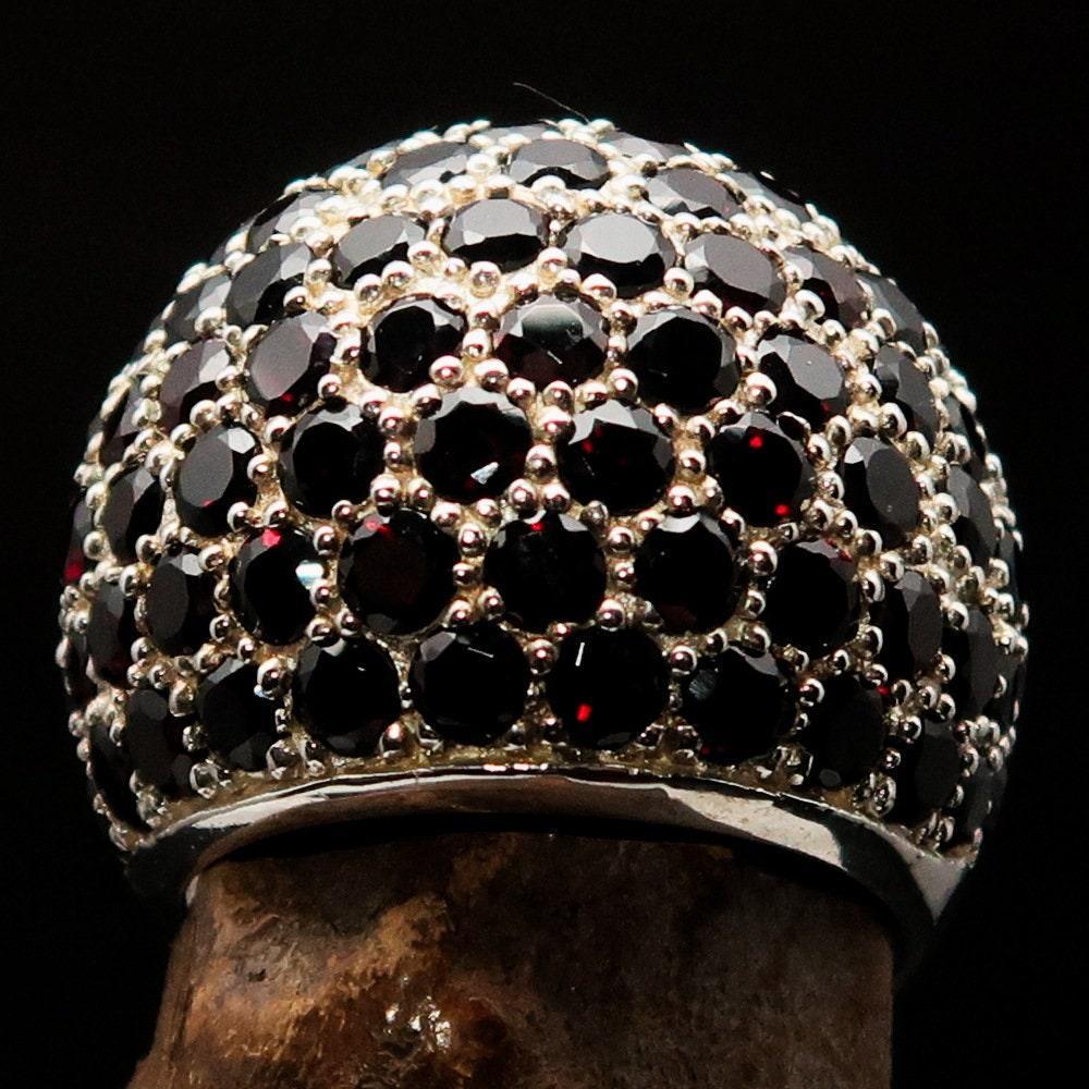 Red Garnet Ring, Sterling Silver Ring, Sphere Ring with 86 Stones of 3 mm red Garnets, handmade gemstone ring, Unique design, hallmarked 925-0