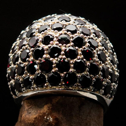 Red Garnet Ring, Sterling Silver Ring, Sphere Ring with 86 Stones of 3 mm red Garnets, handmade gemstone ring, Unique design, hallmarked 925-0