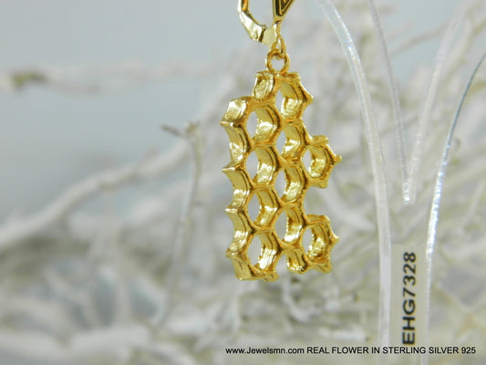 Honeycomb Statement Earrings: Gold Plated Sterling Silver-1