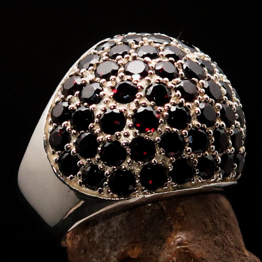 Red Garnet Ring, Sterling Silver Ring, Sphere Ring with 86 Stones of 3 mm red Garnets, handmade gemstone ring, Unique design, hallmarked 925-3