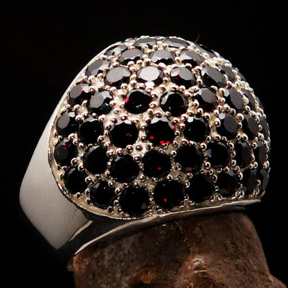 Red Garnet Ring, Sterling Silver Ring, Sphere Ring with 86 Stones of 3 mm red Garnets, handmade gemstone ring, Unique design, hallmarked 925-3