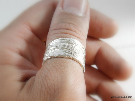 Tree Bark Thumb Ring, Gold-Plated Sterling Silver Jewelry, Adjustable Fit Band, Handmade Jewelry-0