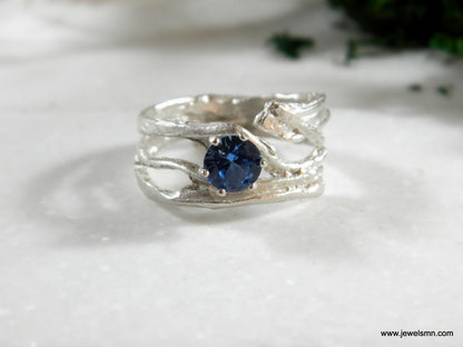 Branch Ring: Sterling Silver Nature Design - Lab Diamond Accent-0