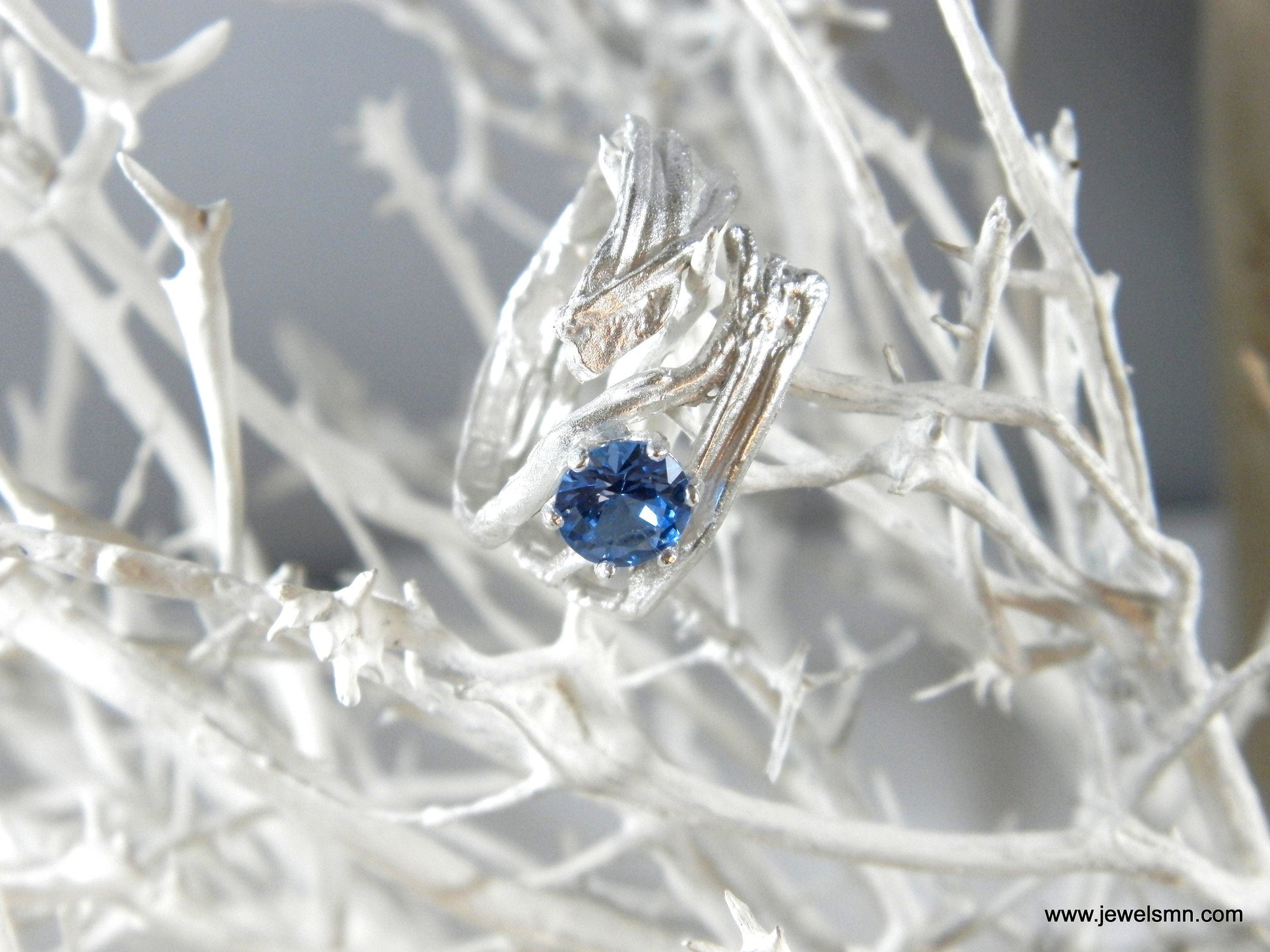 Branch Ring: Sterling Silver Nature Design - Lab Diamond Accent-1