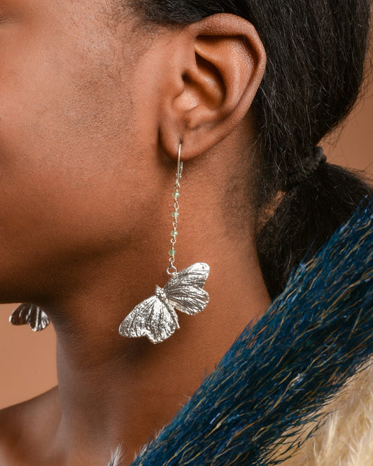 Butterfly Earrings: Sterling Silver Dangles with Green Aventurine (Recycled)-0