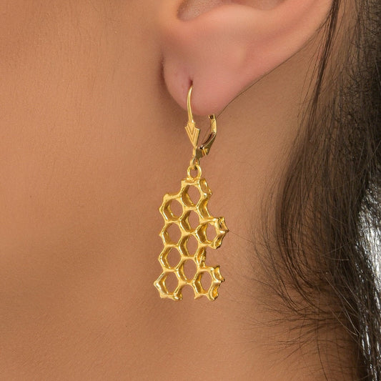 Honeycomb Statement Earrings: Gold Plated Sterling Silver-0