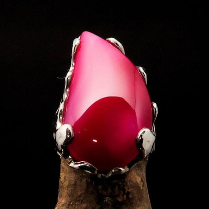 Pink Agate Ring, Sterling Silver Ring, Artwork Ring, pink Agate Cabochon, Handmade silver ring, unique design, Gift for Her - Size 7.5-1