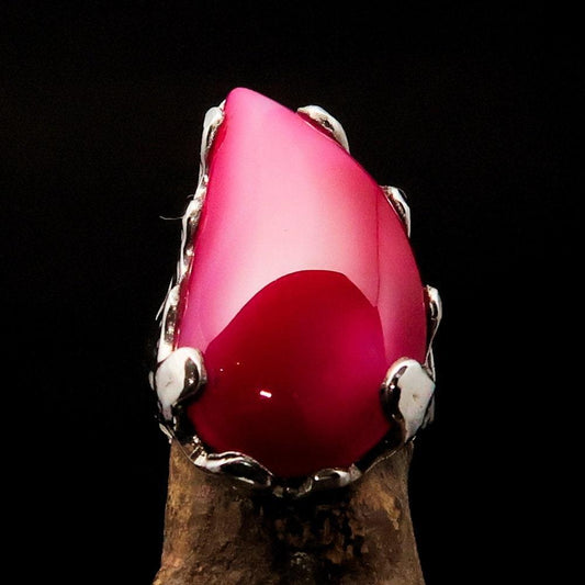 Pink Agate Ring, Sterling Silver Ring, Artwork Ring, pink Agate Cabochon, Handmade silver ring, unique design, Gift for Her - Size 7.5-1