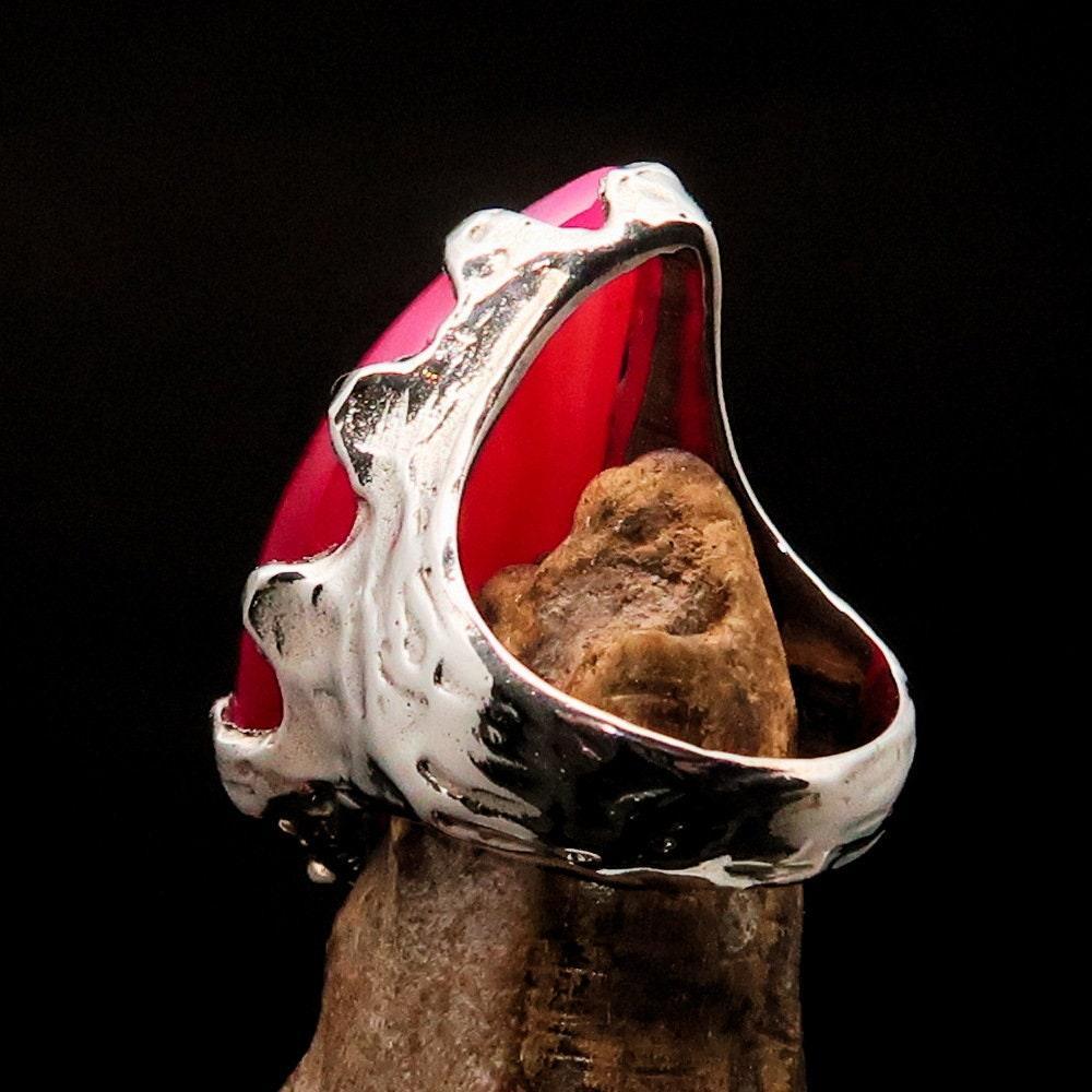 Pink Agate Ring, Sterling Silver Ring, Artwork Ring, pink Agate Cabochon, Handmade silver ring, unique design, Gift for Her - Size 7.5-4