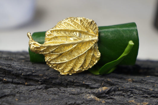 Mulberry Leaf Ring: 14k Gold Plated Sterling Silver-0