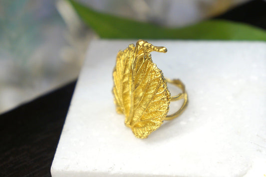 Mulberry Leaf Ring: 14k Gold Plated Sterling Silver-1