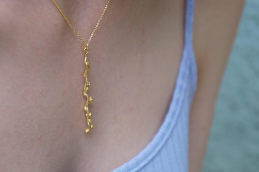 Nature-Inspired Gold Necklace, Mimosa Branch Pendant (Dainty, Sustainable)-0
