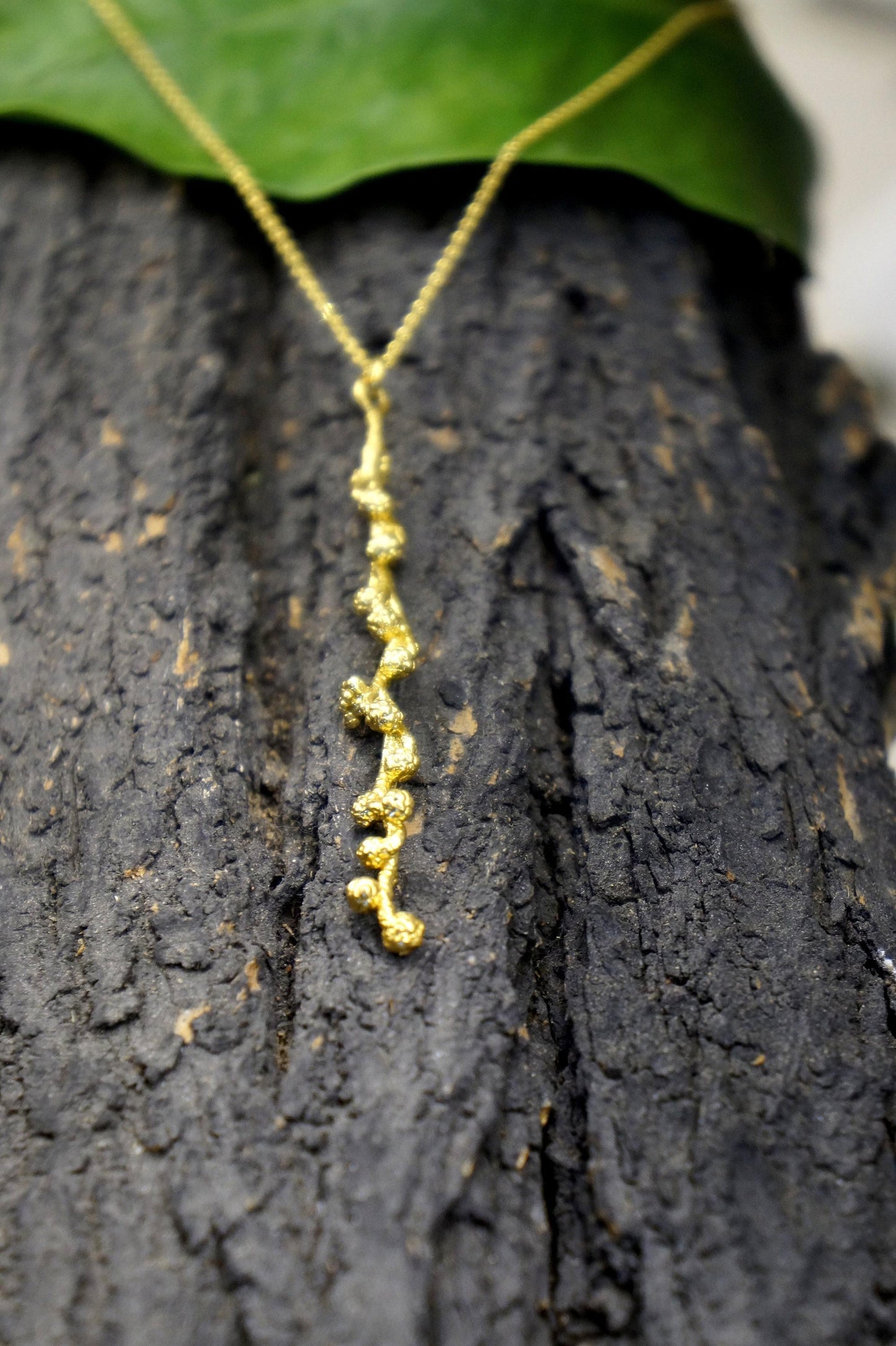 Nature-Inspired Gold Necklace, Mimosa Branch Pendant (Dainty, Sustainable)-1