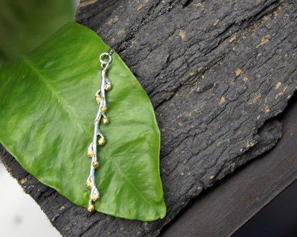 Nature-Inspired Gold Necklace, Mimosa Branch Pendant (Dainty, Sustainable)-2