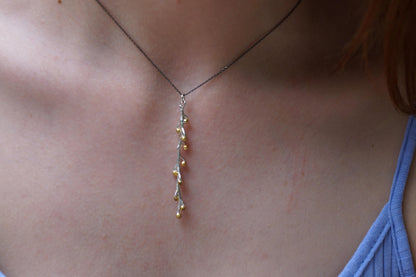 Nature-Inspired Gold Necklace, Mimosa Branch Pendant (Dainty, Sustainable)-3