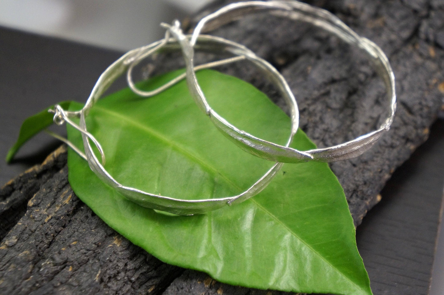 Olive Leaf Hoop Earrings: Sterling Silver - Nature Inspired Jewelry-2