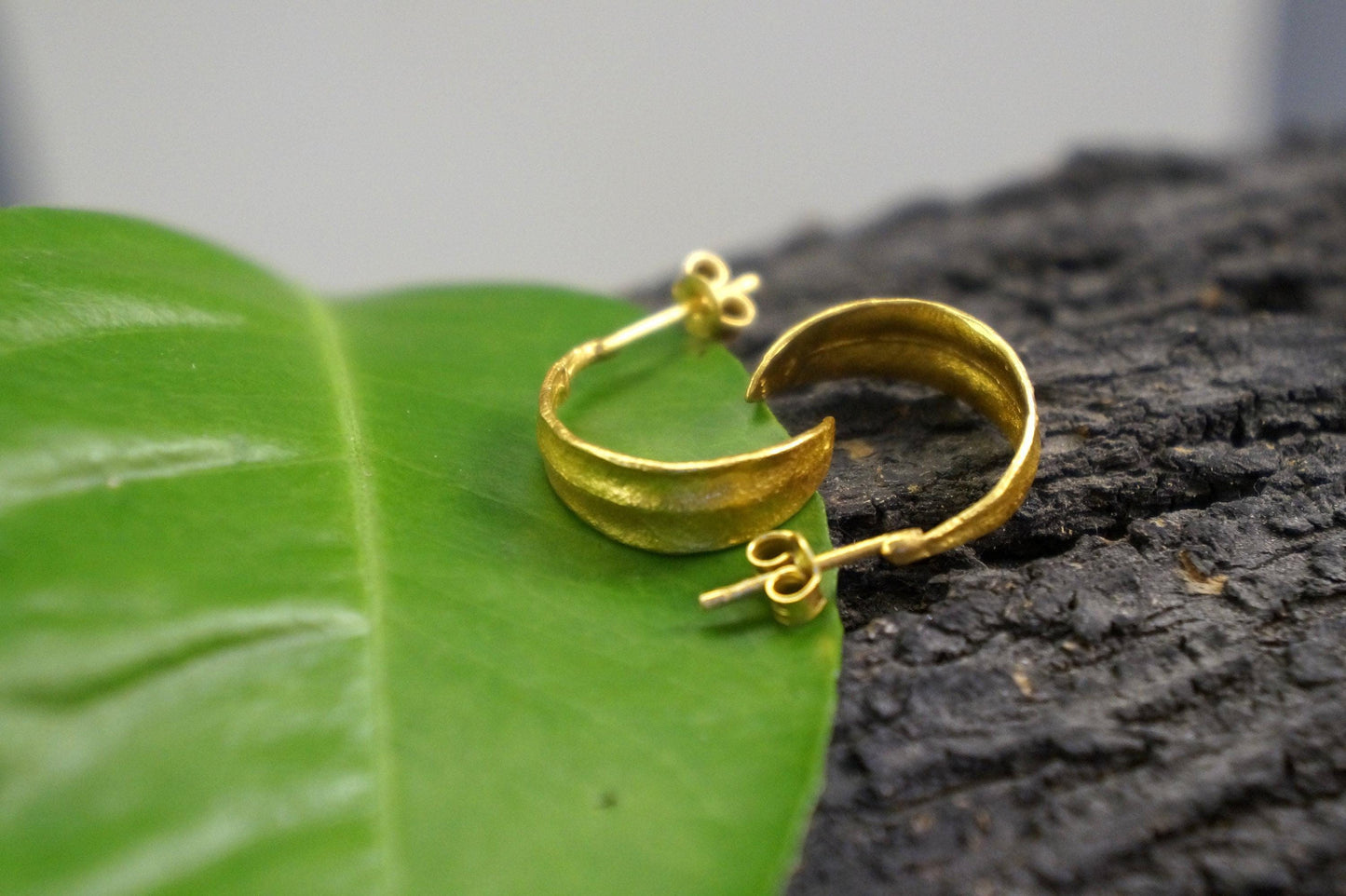 Gold Olive Leaf Hoop Earrings - Delicate Small Sterling Silver Hoops-3
