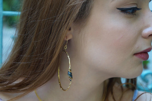 Olive Branch Earrings: Leaf Inspired Hoops (14k Gold Plated Silver)-1