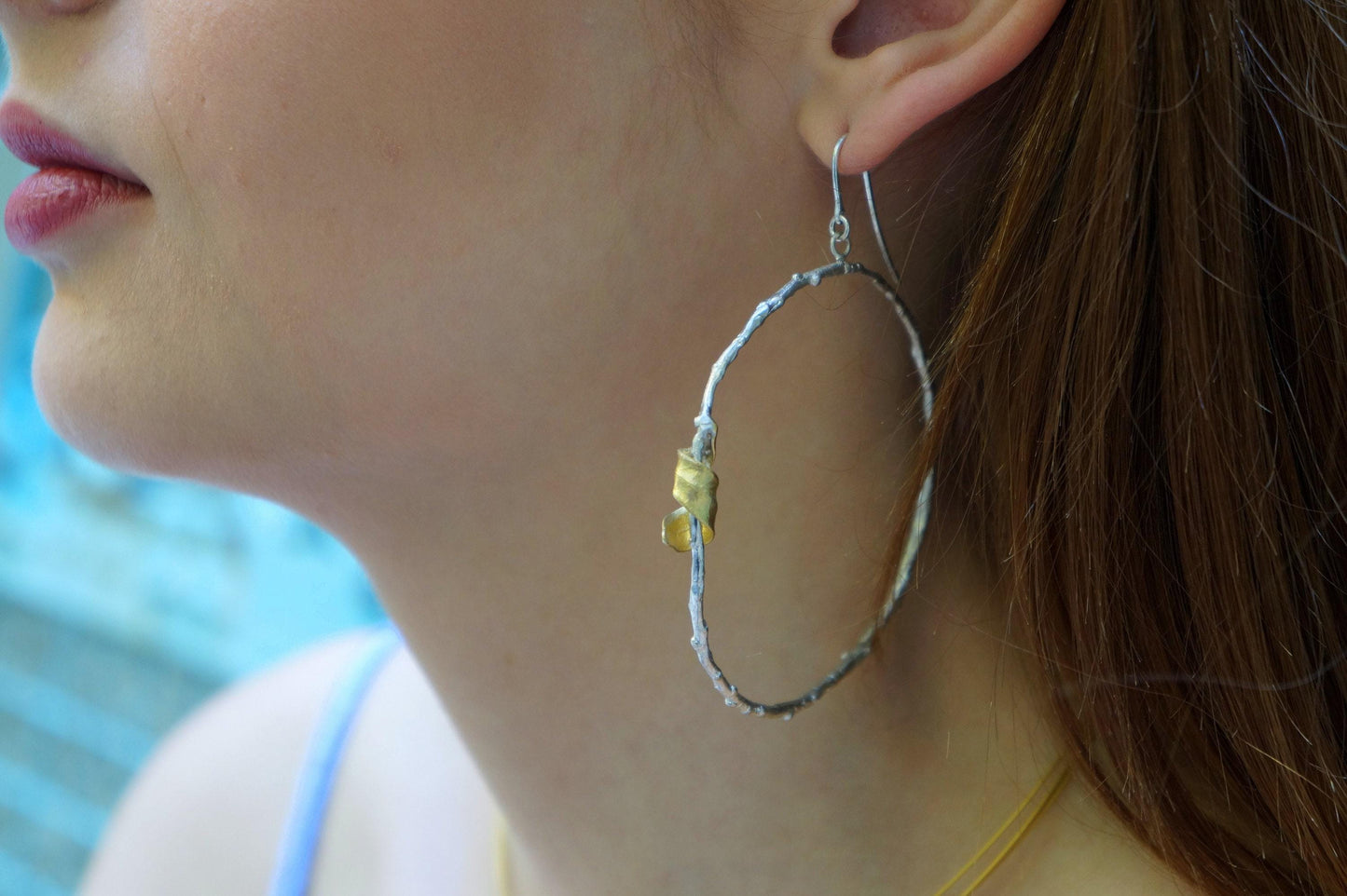 Olive Branch Earrings: Leaf Inspired Hoops (14k Gold Plated Silver)-4