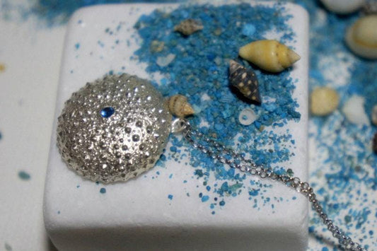 Sea Urchin Pendant: Recycled Sterling Silver - Blue or Scarlet Zircon-1