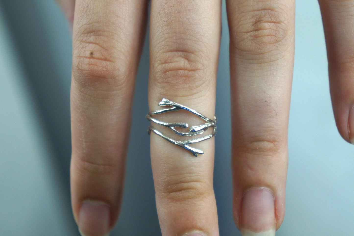 Jasmine Flower Twig Ring, Gold Plated Sterling Silver (Thin Band)-1