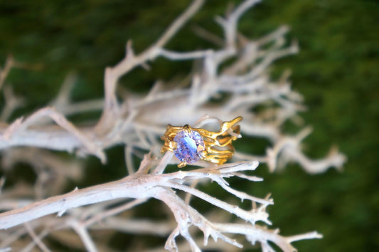 Nature-Inspired Jasmine Twig Ring, Gold-Plated Silver (Zircon)-1