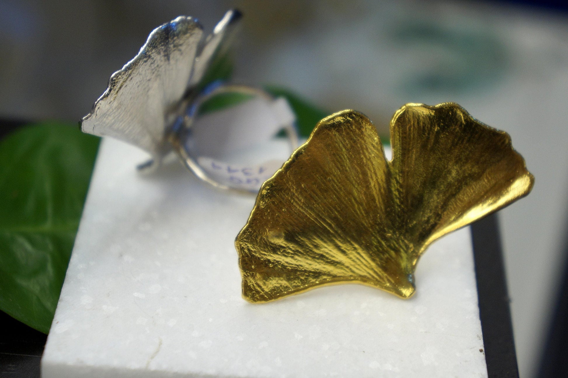Nature-Inspired Silver Ring, Ginkgo Leaf Detail (Adjustable Band)-0