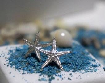 Starfish Earrings: Sterling Silver with Blue Zircon - Nature Inspired-3